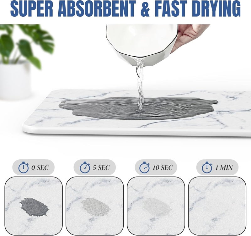 Plentio Quick Dry Stone Drying Mat for Kitchen Counter, Water-Absorbent Diatomaceous Dish Drying Mats, Multi-Purpose Stone Drying Tray for Cups Dishes Bottles - Image 5